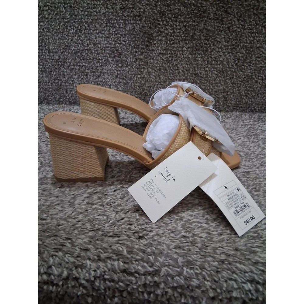 NEW! Women's a new day Kathleen Raffia Buckle Block Heels, Size 8